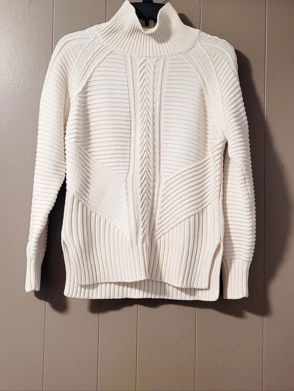 Banana Republic Womens Cable Knit Turtleneck Pullover Sweater Sz S White Coastal